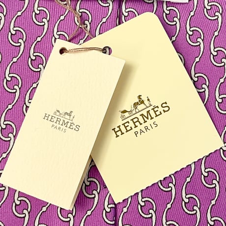 ☆タグ付き新古品☆ MADE IN FRANCE製 HERMES プリント総柄シルクネクタイ ピンクパープル