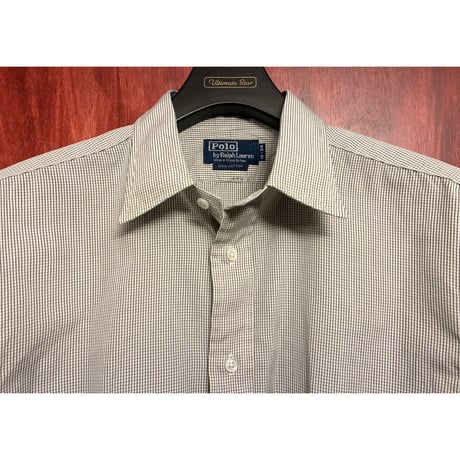 レア MADE IN GREAT BRITAIN製 90s Polo by Ralph Lauren 外タグ ギンガムチェック柄 長袖シャツ ホワイト×ブラック 16-34サイズ