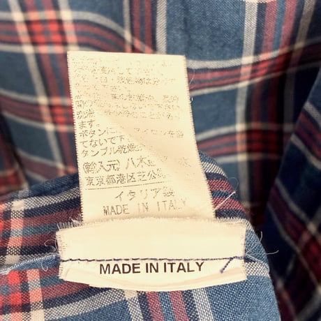 MADE IN ITALY製 ORIAN DENIM DIVISION Slim fit ブロックチェック柄 長袖デニムシャツ インディゴ×レッド 39-15 1/2サイズ