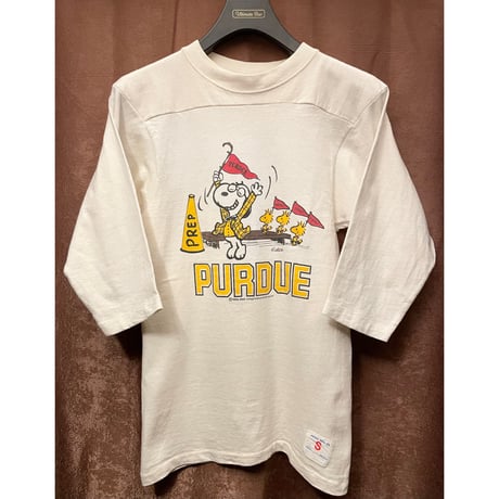 レア品 MADE IN USA製 70s～80s PEANUTS SNOOPY × ARTEX PURDUE UNIVERSITY 七分袖プリントTシャツ アイボリー Sサイズ