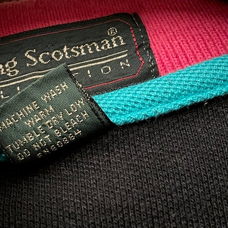 MADE IN USA製 90s Flying Scotsman ネオンカラー半袖鹿の子ポロシャツ ブラック Lサイズ
