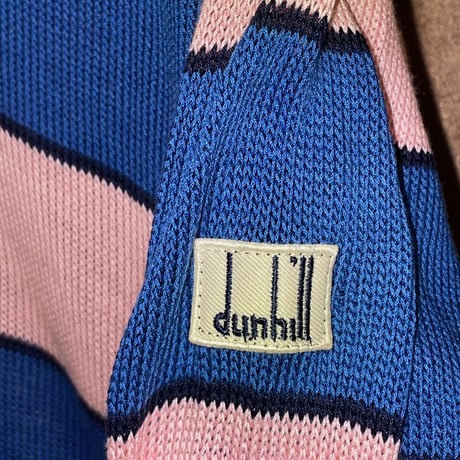 MADE IN ITALY製 dunhill ボーダー柄Vネックコットンニットセーター ブルー×ピンク Mサイズ