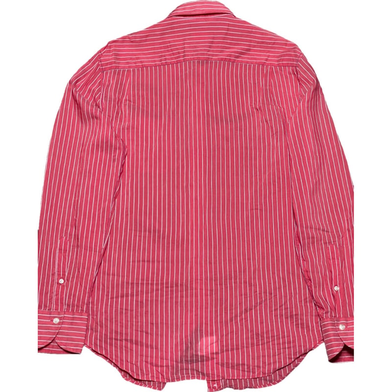 EMPORIO ARMANI コットンシルク長袖ストライプシャツ レッド Lサイズ 
