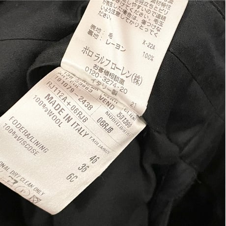 MADE IN ITALY製 Polo by Ralph Lauren シャドーヘリンボーン柄ウールスーツ ブラック 36サイズ