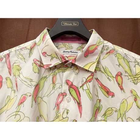 Tommy Bahama 半袖総柄コットンシルクシャツ ホワイト XXLサイズ