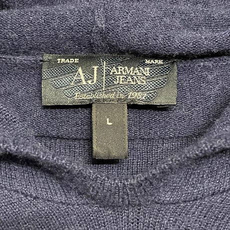 ARMANI JEANS コットンウール プルオーバーニットパーカー ネイビー Lサイズ