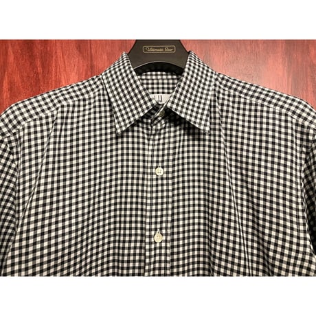 MADE IN PORTUGAL製 dunhill ENGINEERED FIT ギンガムチェック柄長袖シャツ ブラック×ホワイト Mサイズ