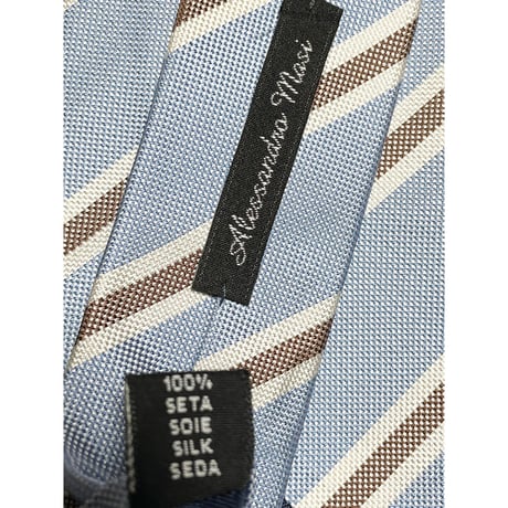 MADE IN ITALY製 Alessandro Masi レジメンタルストライプ柄シルクネクタイ サックスブルー