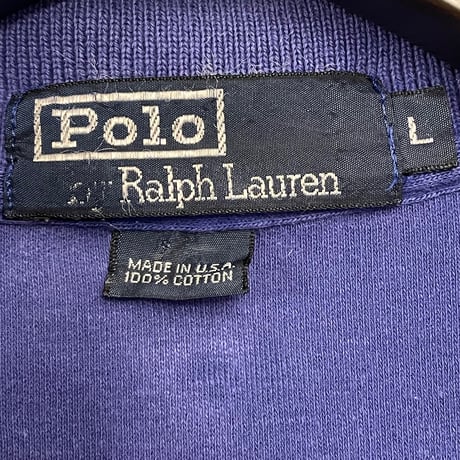 レア MADE IN USA製 Polo by Ralph Lauren ボーダー柄 半袖ニットポロシャツ ネイビーブルー Lサイズ