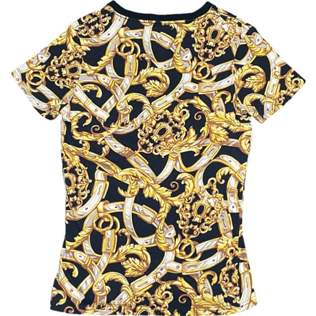 DRESS CAMP 半袖Vネック総柄プリントTシャツ ブラック Mサイズ