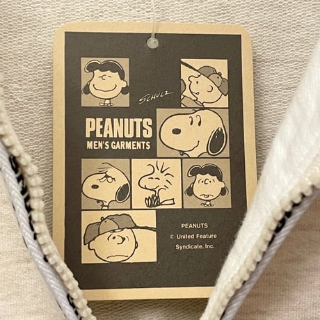 ▲訳あり商品▲ タグ付き PEANUTS SNOOPY ハーフジップ半袖ニットTシャツ ベージュ×ホワイト Lサイズ