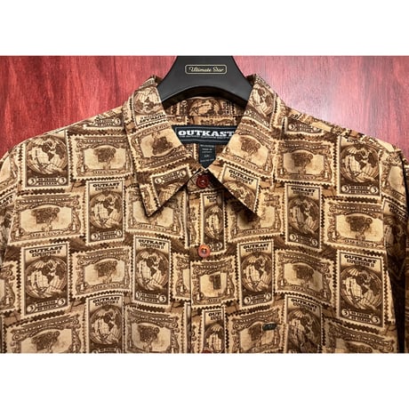 レア THE OUTKAST CLOTHING COMPANY 長袖総柄シャツ ブラウン XXLサイズ