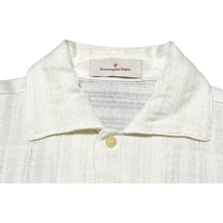 MADE IN ITALY製 Ermenegildo Zegna 半袖リネンコットンシャツ 生成り XS/46サイズ