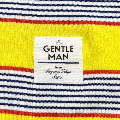 MADE IN JAPAN製 MISTERGENTLEMAN × HBNS 胸ポケット付きボーダー柄半袖Tシャツ イエロー Lサイズ