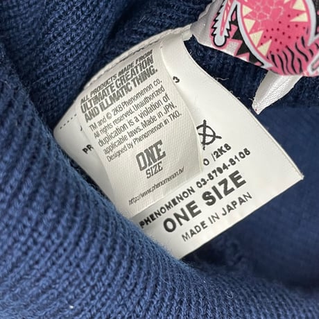 MADE IN JAPAN製 PHENOMENON 2008年モデル 刺繍入りニット帽 ネイビー Fサイズ
