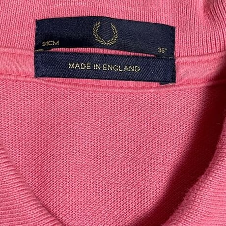 MADE IN ENGLAND製 FRED PERRY 襟ライン半袖鹿の子ポロシャツ ピンク 36サイズ