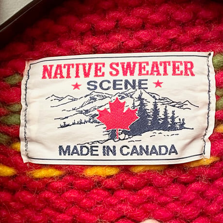 MADE IN CANADA製 NATIVE SWEATER SCENE カウチンセーター レッド 42サイズ