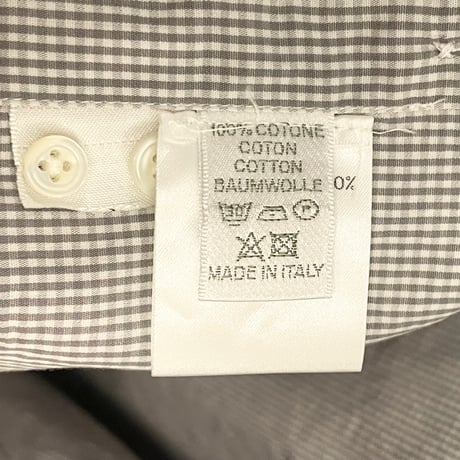 【BARNEYS NEWYORK 取り扱い】 MADE IN ITALY製 Giovanni Rosmini ギンガムチェック柄長袖シャツ グレー 40-15 3/4サイズ