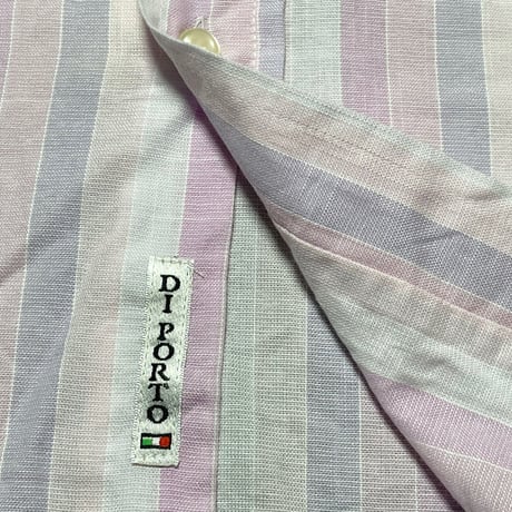 MADE IN ITALY製 DI PORTO 半袖ボタンダウンストライプシャツ ピンク Sサイズ