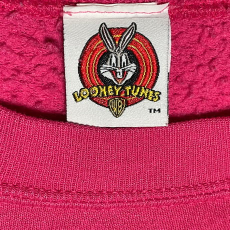 MADE IN USA製 LOONEY TUNES Tweety Bird ワッペン付き長袖トレーナー ピンク サイズ表記無し