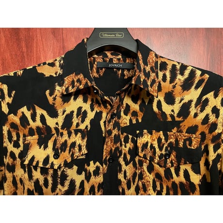 JOYRICH ヒョウ柄 半袖レーヨンシャツ ブラック Sサイズ