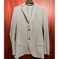 MADE IN ITALY製 FRAIZZOLI ストライプ柄 シアサッカー テーラードジャケット ブラック×ネイビー×ホワイト 44サイズ