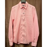 ▲訳あり商品▲ 【BARNEYS NEWYORK 取り扱い】 MADE IN ITALY製 POGGIANTI 1958 長袖ボーダー柄コットンリネンシャツ レッド×ホワイト Mサイズ