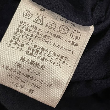 MADE IN BELGIUM製 pyjama clothing VネックTシャツ ネイビー