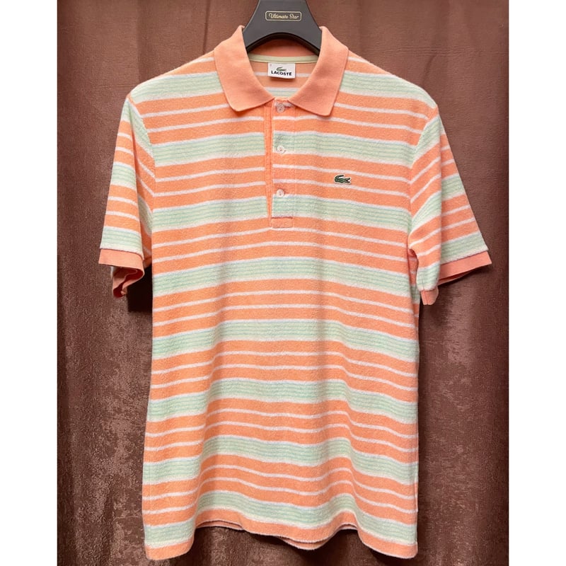 MADE IN JAPAN製 LACOSTE 半袖ボーダー柄パイルポロシャツ マルチ 