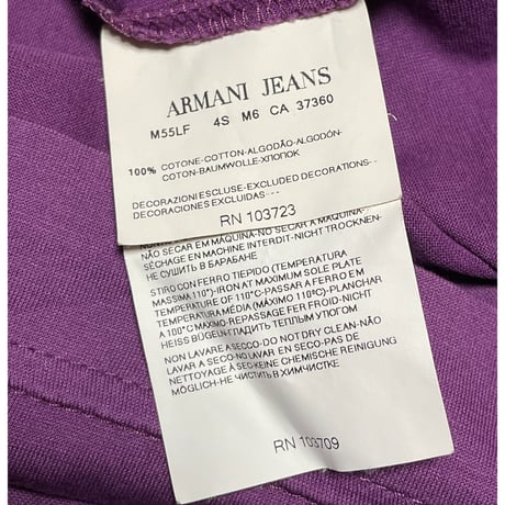 ARMANI JEANS ポケット付き半袖VネックTシャツ パープル Mサイズ