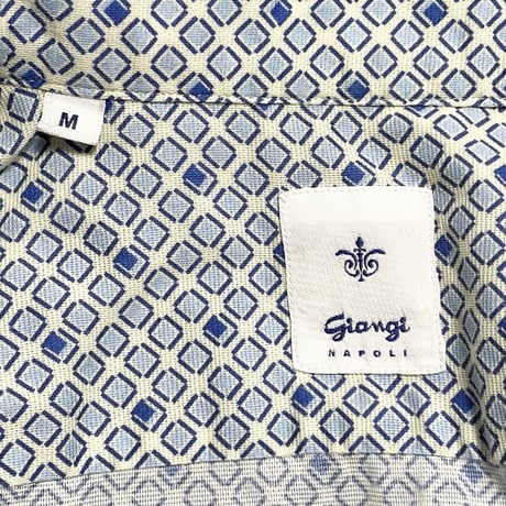 ▲訳あり商品▲【SHIPS取り扱い】MADE IN ITALY製 Giangi NAPOLI 長袖総柄コットンシャツ ホワイト×ブルー Mサイズ