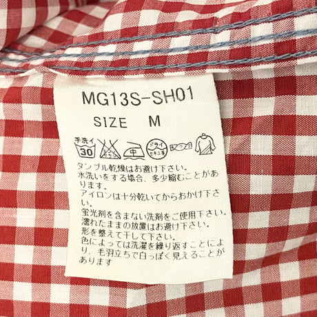 MADE IN JAPAN製 MISTERGENTLEMAN ダンガリー×ギンガムチェックドッキングシャツ ライトインディゴ×レッド Mサイズ
