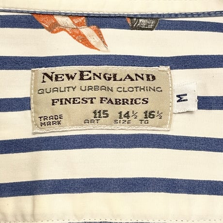 希少 MADE IN ITALY製 NEW ENGLAND ストライプ柄半袖ボタンダウンシャツ ブルー×ホワイト Mサイズ