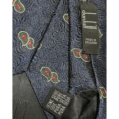 MADE IN ENGLAND製 dunhill ジャガード織りペイズリー柄シルクネクタイ ネイビー