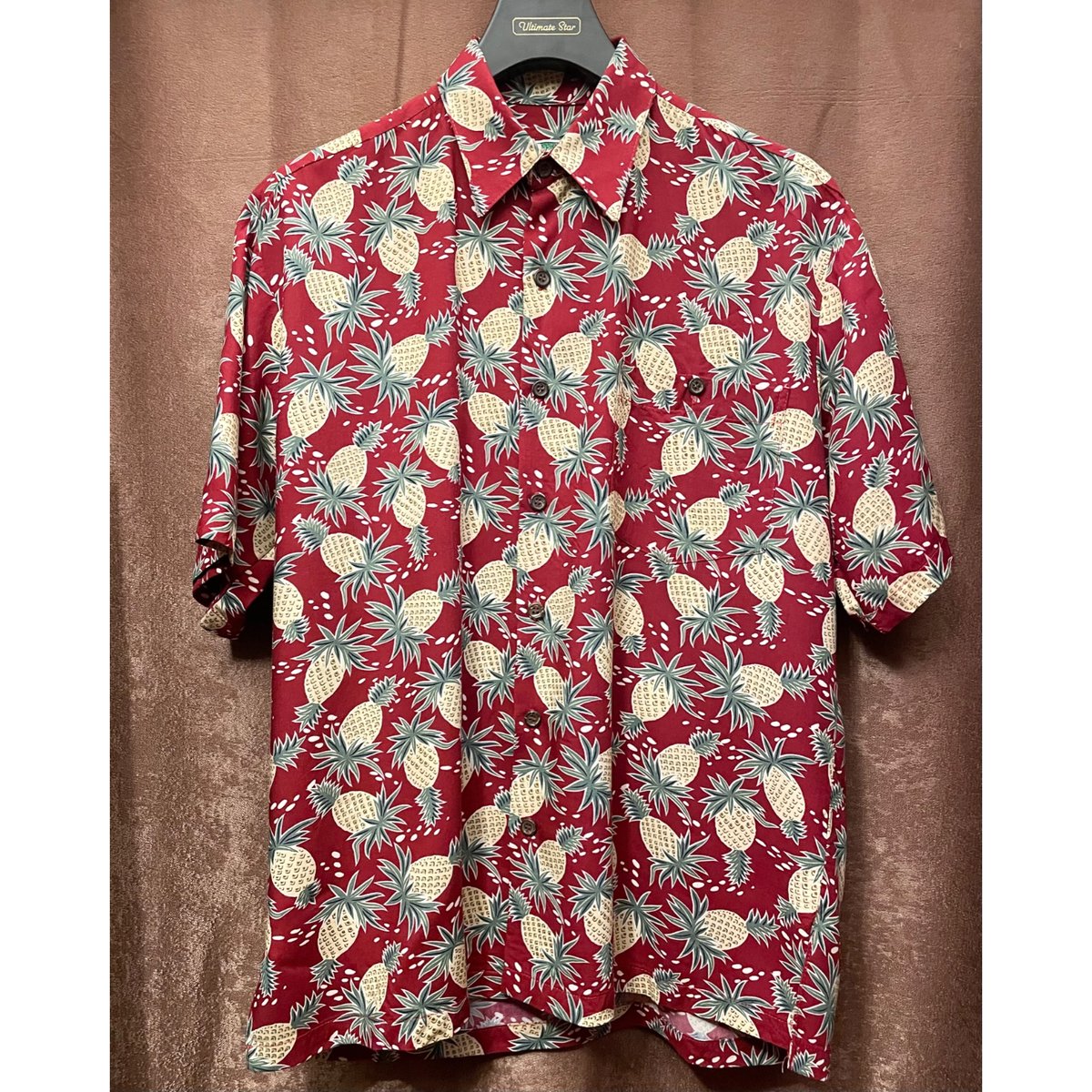 MADE IN HAWAII製 TORI RICHARD 半袖パイナップル柄アロハシャツ エン