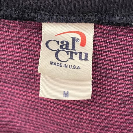 MADE IN USA製 Cal Cru ポケット付きクルーネックボーダーTシャツ ピンク×ネイビー Mサイズ