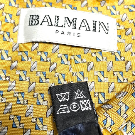 MADE IN ITALY製 BALMAIN 総柄シルクネクタイ イエロー