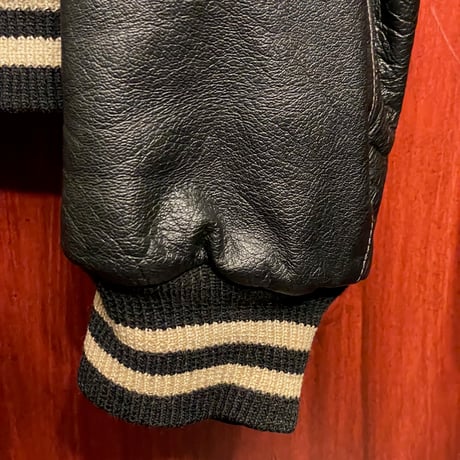 MADE IN USA製 80s～90s Golden Bear 革タグ 袖レザースタジアムジャケット ブラック Lサイズ