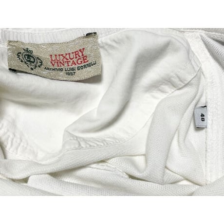 MADE IN ITALY製 LUIGI BORRELLI LUXURY VINTAGE 鹿の子長袖ポロシャツ ホワイト 48サイズ