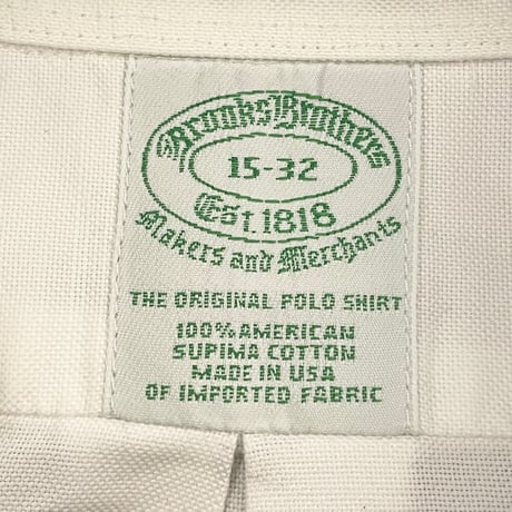 MADE IN USA製 BROOKS BROTHERS アメリカンスーピマコットン長袖ボダンダウンオックスフォードシャツ ホワイト 15-32サイズ