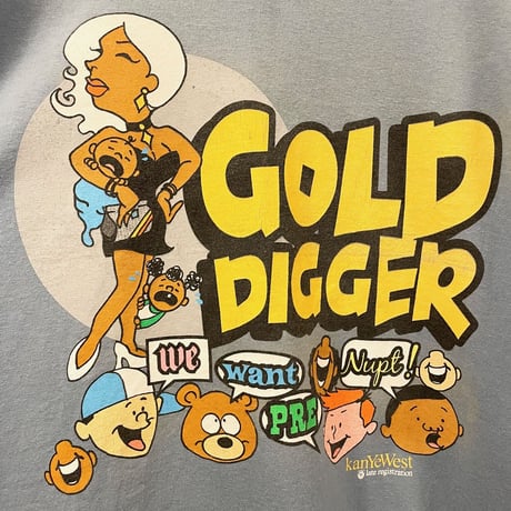 激レア KanYeWest 2005 late registration「GOLD DIGGER」オフィシャルプリントTシャツ ブルーグレー XLサイズ