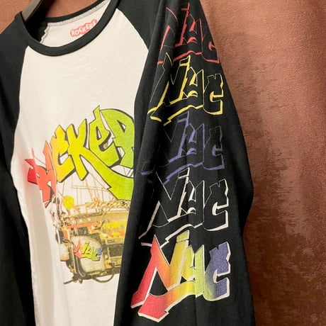 MADE IN USA製 ROCKERS NYC プリント長袖ラグランTシャツ ホワイト×ブラック Mサイズ