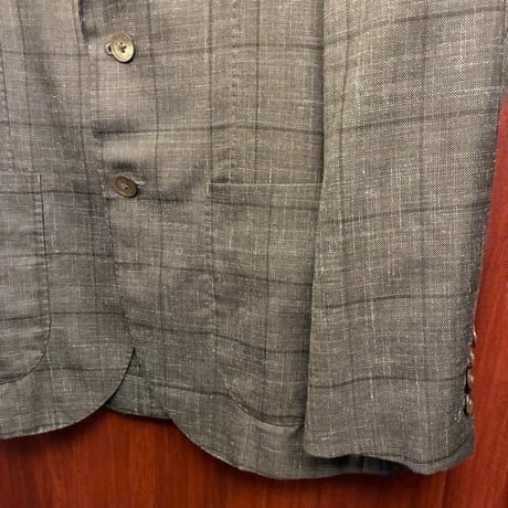 AQUOIBONISTE Loro Piana WOOL , LINEN AND SILK 生地使用 チェック柄 ウールシルクリネン テーラードジャケット ブラウン 48サイズ