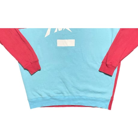 【BARNEYS NEWYORK取り扱い】MADE IN PORTUGAL製 FIORUCCI ツートンカラースウェットトレーナー レッド×ライトブルー Sサイズ