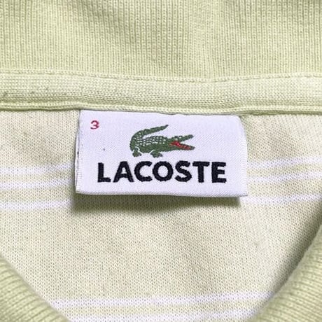 MADE IN JAPAN製 LACOSTE ボーダー柄半袖パイルポロシャツ ライムグリーン 3/Sサイズ