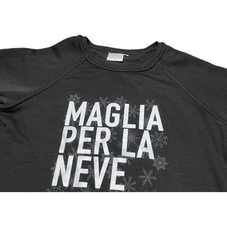 ★新品★ MADE IN ITALY製 MAGLIA 「PER LA NEVE」ロゴプリントリバーシブル裏起毛トレーナー ブラック M～XLサイズ ユニセックス