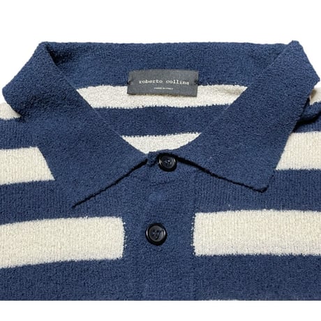 【BEAMS取り扱い】MADE IN ITALY製 roberto collina 半袖パイルポロシャツ ネイビー×アイボリー 46サイズ
