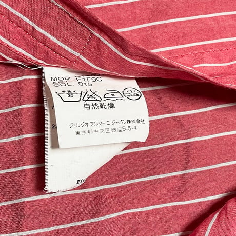 EMPORIO ARMANI コットンシルク長袖ストライプシャツ レッド Ｌサイズ