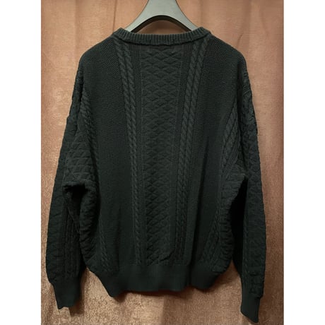 MADE IN JAPAN製 90s KENZO JEANS 葛飾北斎タグ コットンアクリルケーブルニットセーター ブラック Fサイズ