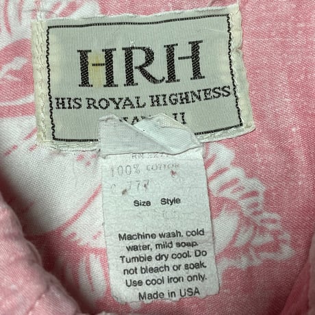 MADE IN USA製 HRH ボタンダウンプルオーバー裏地アロハシャツ ピンク